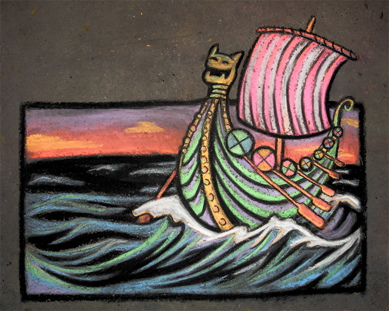 viking ship chalk drawing